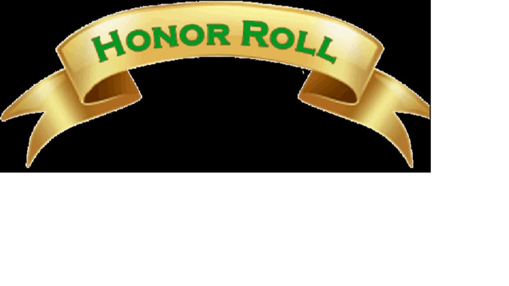 A gold ribbon with the words Honor Roll in green.