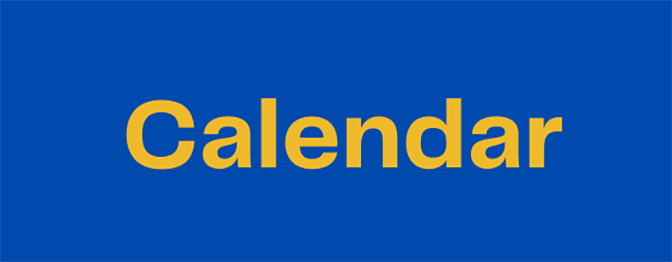 A blue background and the word Calendar printed in gold.