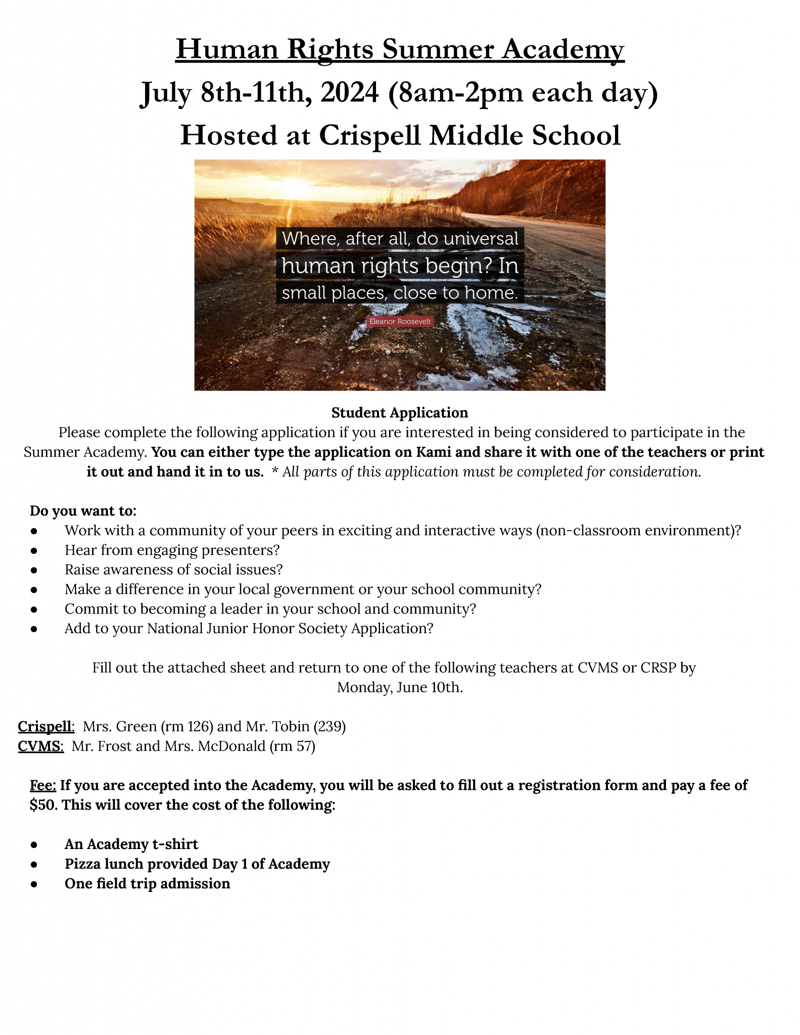 Human Rights Academy is being offered for Crispell and CVMS middle ...