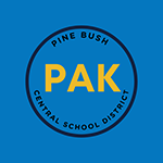 A blue background with a black circle in the center. Around the circle it says Pine Bush Central School district. In the center says PAK.